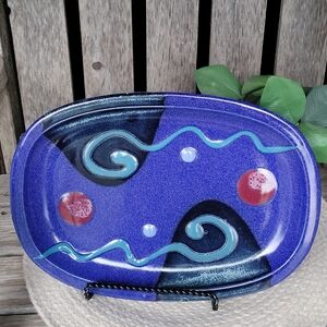 Vintage Matthew Patton signed glazed cobalt blue abstract pottery platter